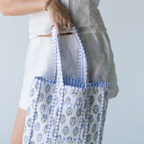 Maicie Floral Mini Quilted Tote Bag - White/Blue
