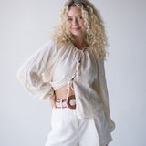 Mia Tie Front Long Sleeve Top - Cream