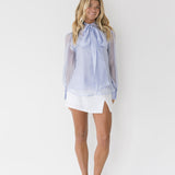 Brielle Pastel Bow Tie Blouse - Sky Blue