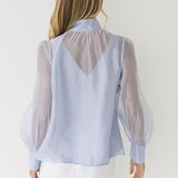Brielle Pastel Bow Tie Blouse - Sky Blue