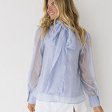 Brielle Pastel Bow Tie Blouse - Sky Blue