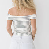 Haylie Striped Off Shoulder Top - Ivory/Black