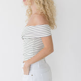 Haylie Striped Off Shoulder Top - Ivory/Black