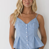 Zaria Pleated V-Neck Top - Blue