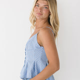 Zaria Pleated V-Neck Top - Blue