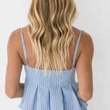Zaria Pleated V-Neck Top - Blue