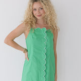 Ross Scallop Detail Mini Dress - Kelly Green
