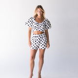 Rhodes Polka Dot Bubble Sleeve Set - Off White/Black