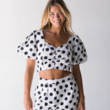 Rhodes Polka Dot Bubble Sleeve Set - Off White/Black