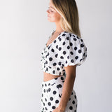 Rhodes Polka Dot Bubble Sleeve Set - Off White/Black