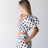 Rhodes Polka Dot Bubble Sleeve Set - Off White/Black