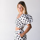 Rhodes Polka Dot Bubble Sleeve Set - Off White/Black