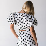 Rhodes Polka Dot Bubble Sleeve Set - Off White/Black