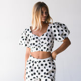 Rhodes Polka Dot Bubble Sleeve Set - Off White/Black