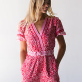 Daphne V-Neck Romper - Red/Pink