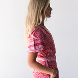 Daphne V-Neck Romper - Red/Pink
