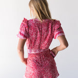 Daphne V-Neck Romper - Red/Pink