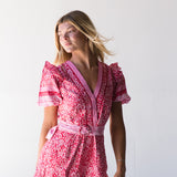 Daphne V-Neck Romper - Red/Pink