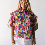 Tammy Tropical Collar puff Sleeve Top - Pink multi