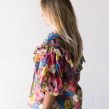 Tammy Tropical Collar puff Sleeve Top - Pink multi