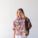 Tammy Tropical Collar puff Sleeve Top - Pink multi