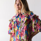 Tammy Tropical Collar puff Sleeve Top - Pink multi