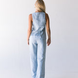 Bea Linen Vest Top - Lt Blue
