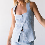 Bea Linen Vest Top - Lt Blue