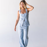 Bea Linen Vest Top - Lt Blue