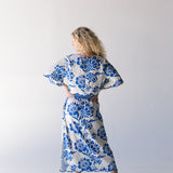 Veronica Linen Floral Skirt Set-Off White/Blue