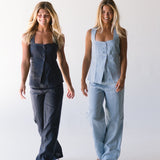 Collins Linen Vest Top - Navy