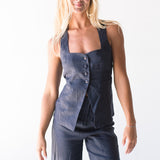 Collins Linen Vest Top - Navy
