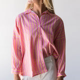 Izzy Striped Button Down Top -  Pink/Orange Thick Striped