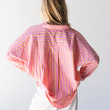 Izzy Striped Button Down Top -  Pink/Orange Thick Striped