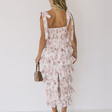 Octavia Ruffled Tiered Midi Dress - Rose