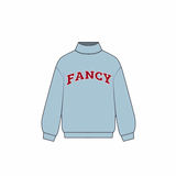 Fancy Oversized Fleece Mockneck - Powder Blue/Red