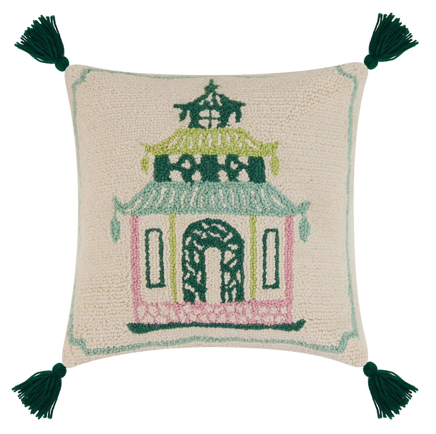 Pargodas Rose W/Green Tassels Hook Pillow