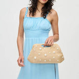 Mallory Straw Pearls Stud Clutch - Ivory