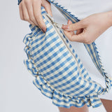Gingham Ruffle Shoulder Bag: Blue