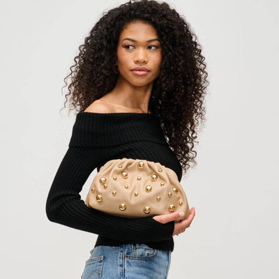 Carey Studded Clutch: Natural