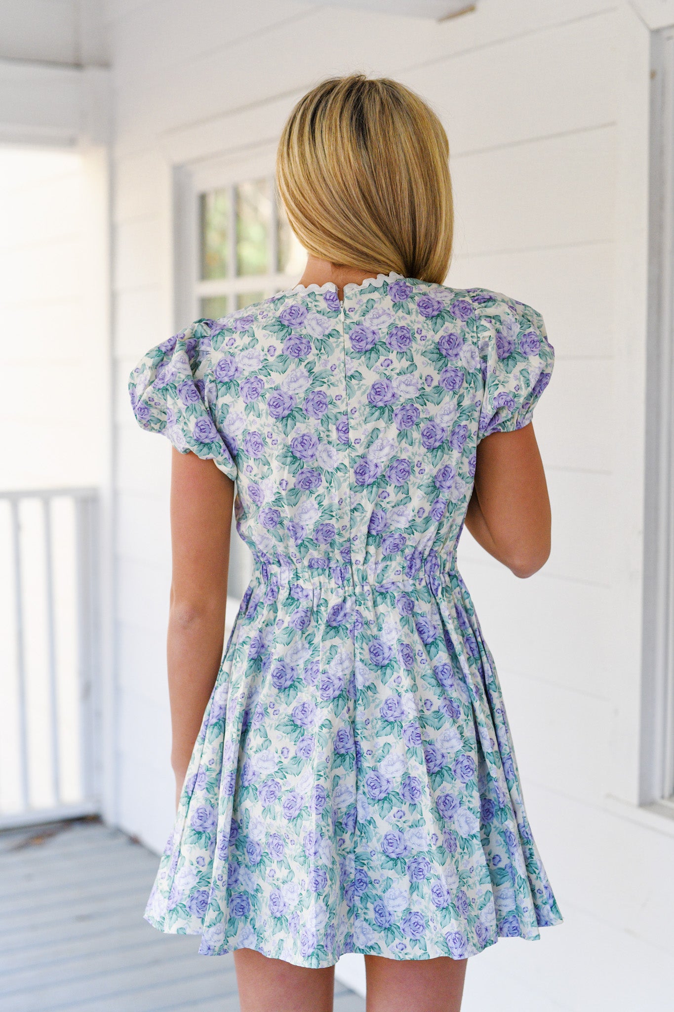 Emily Floral Print Puff Sleeve Dress - Lavender Floral