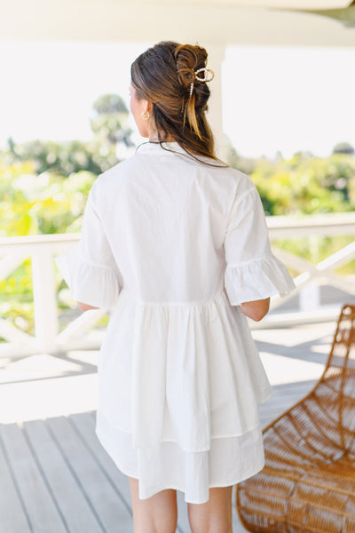 Casey Ruffle Button Up Shirt Dress - Off White