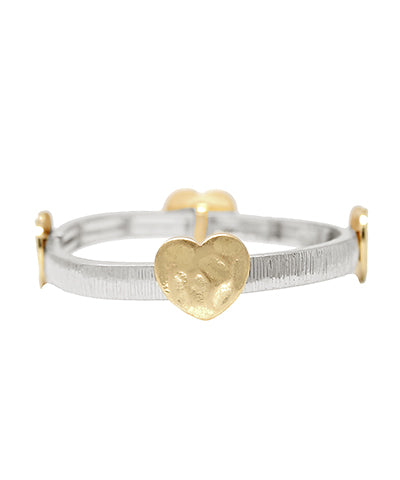 Heart & Textured Bar Linked Bracelet - Worn Silver/Gold