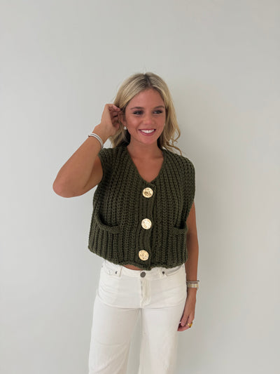 Gia Knit Sweater Top - Olive Green