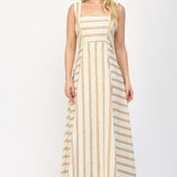 Elise Stripe Maxi Dress - White/Taupe