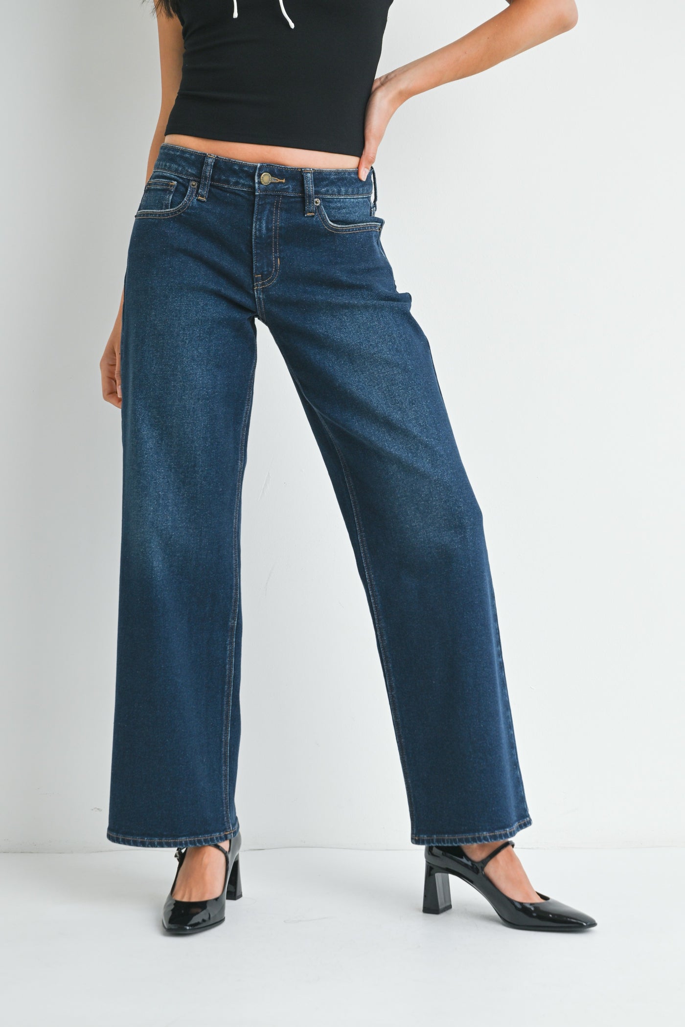 Venna Low Rise Wide Leg Jeans-Dark Denim