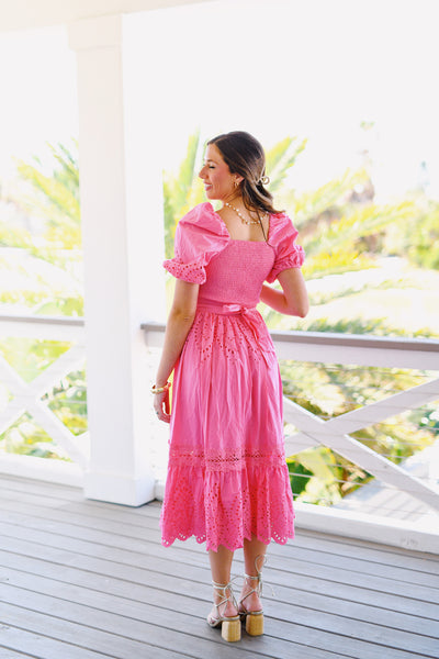 Jenna Cutout Eyelet Midi Dress - Pink