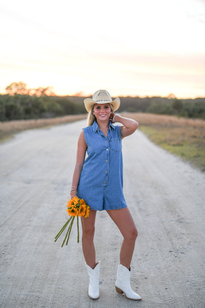 Marley Denim Sleeveless Romper - Medium Denim