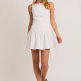Sasha Boat Neck Denim Dress-White