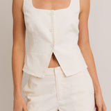 Clara Sleeveless Scoop Button Down Set - Cream